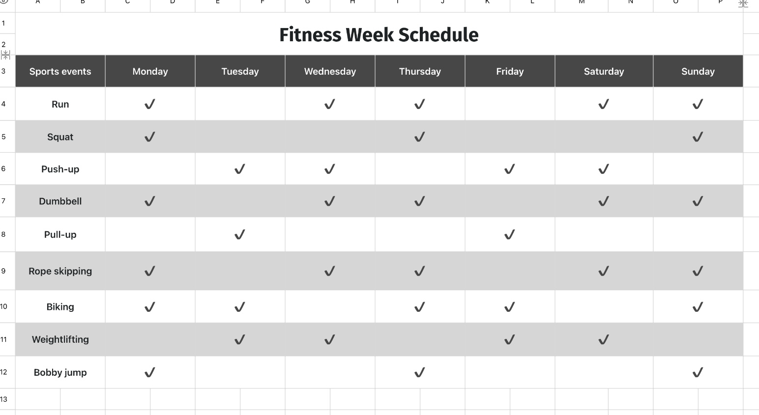 Fitness Week Schedule